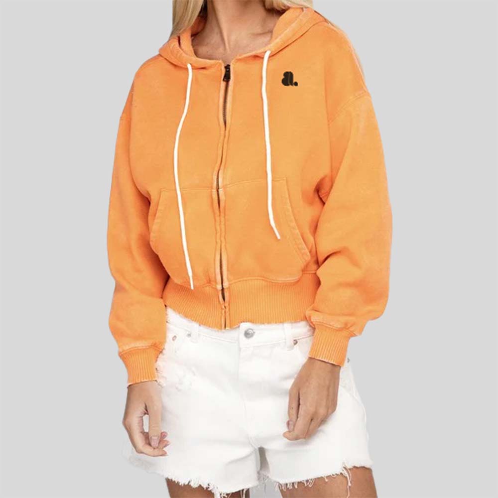 Acid Wash Zipper Hoodie Women