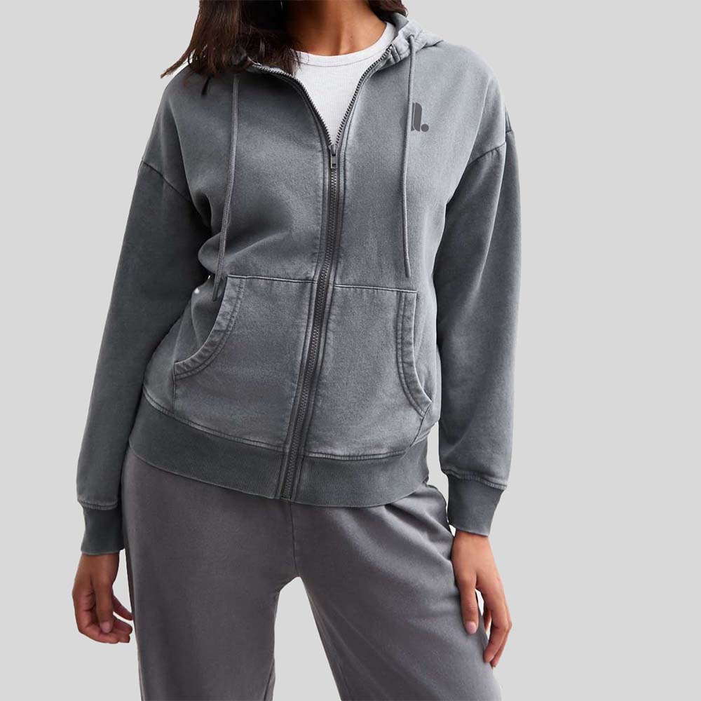 Acid Wash Zipper Hoodie Women