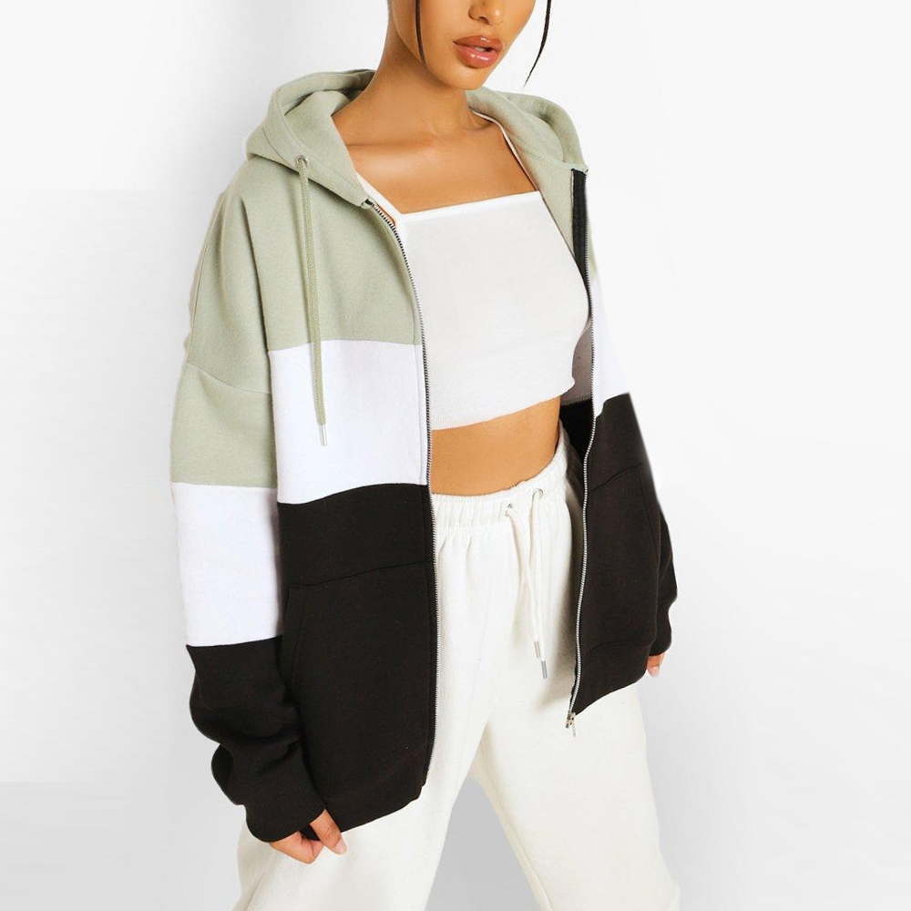 Blok Zipper Hoodie Women