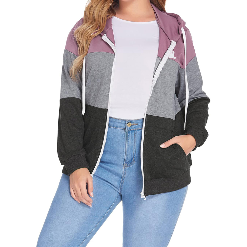 Blok Zipper Hoodie Women