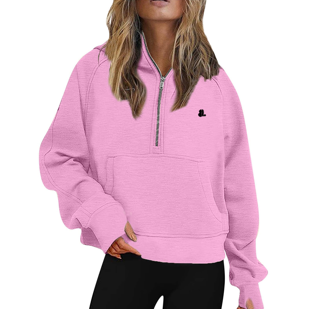 Single Color Zipper Hoodie Women