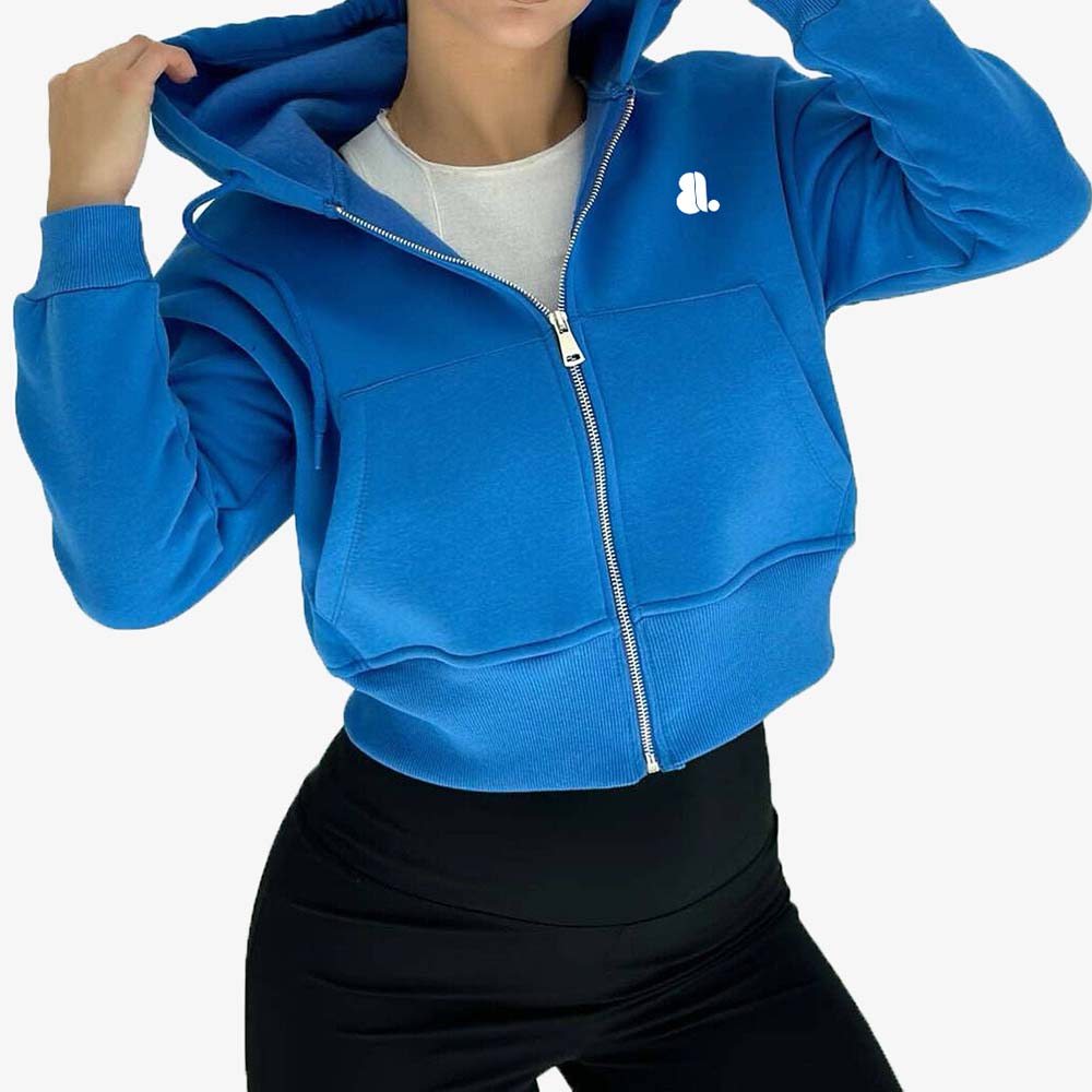 Single Color Zipper Hoodie Women