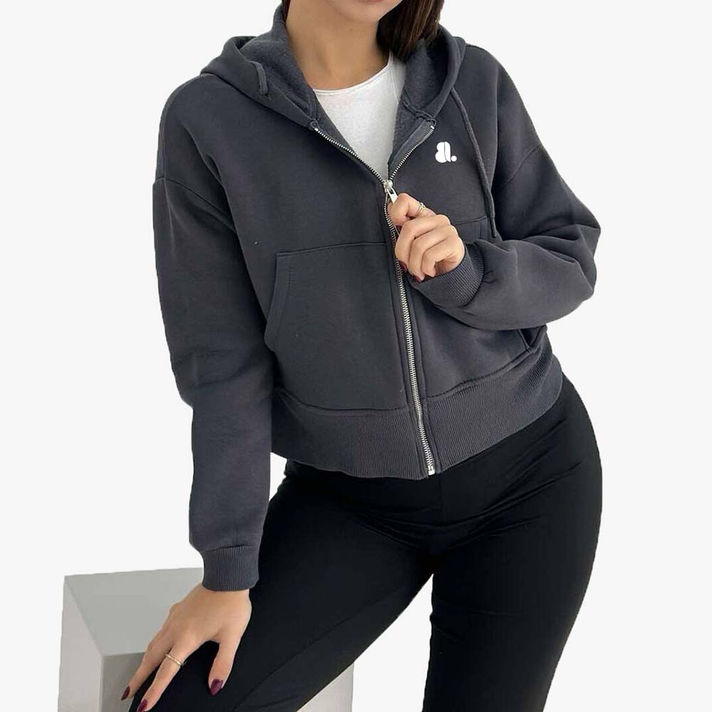 Single Color Zipper Hoodie Women