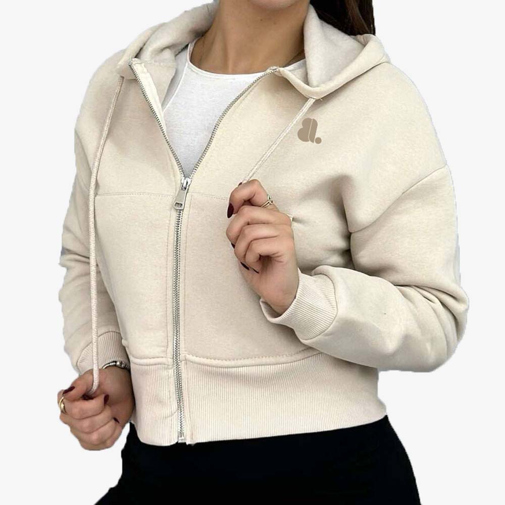 Single Color Zipper Hoodie Women
