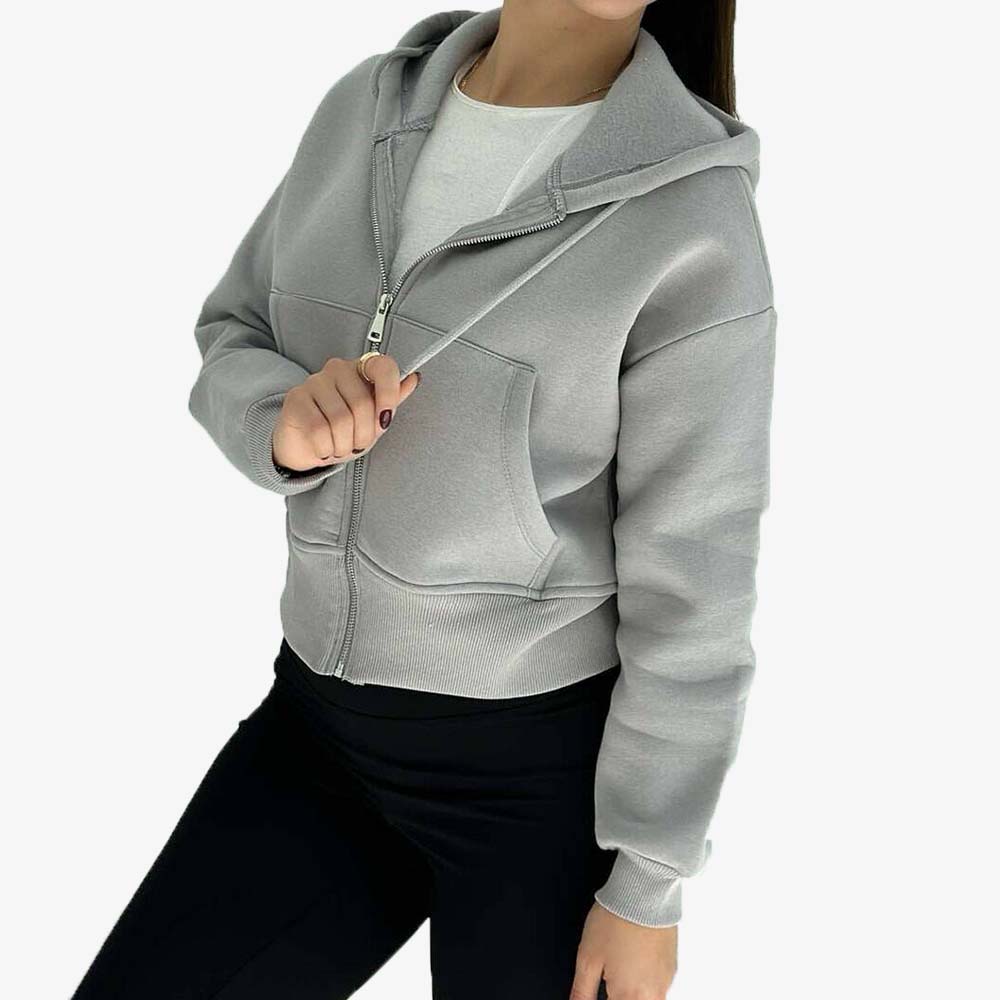 Single Color Zipper Hoodie Women