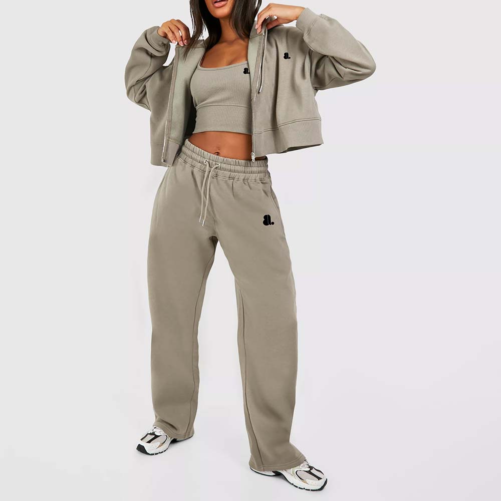 Acid Wash Zipper Track Suite Women