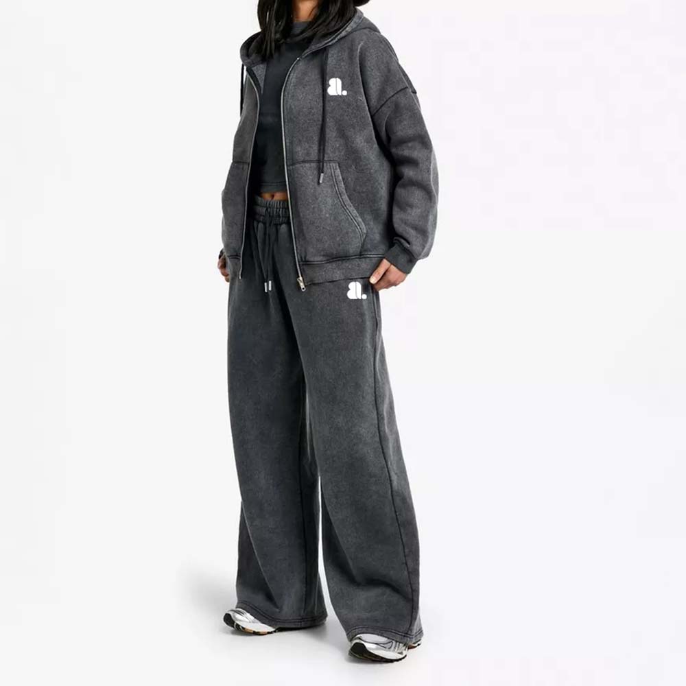 Acid Wash Zipper Track Suite Women