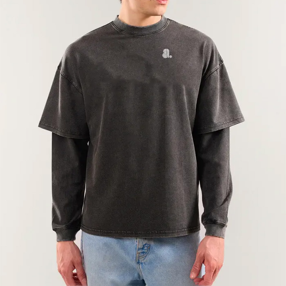 Men Acid Wash Oversize Long Sleeve Tee
