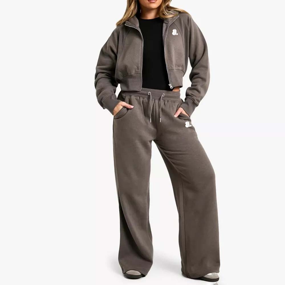 Acid Wash Zipper Track Suite Women