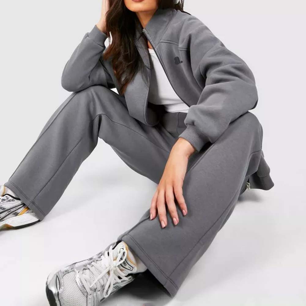 Acid Wash Zipper Track Suite Women