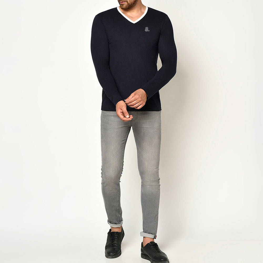 Men V-Neck Long Sleeve Tee