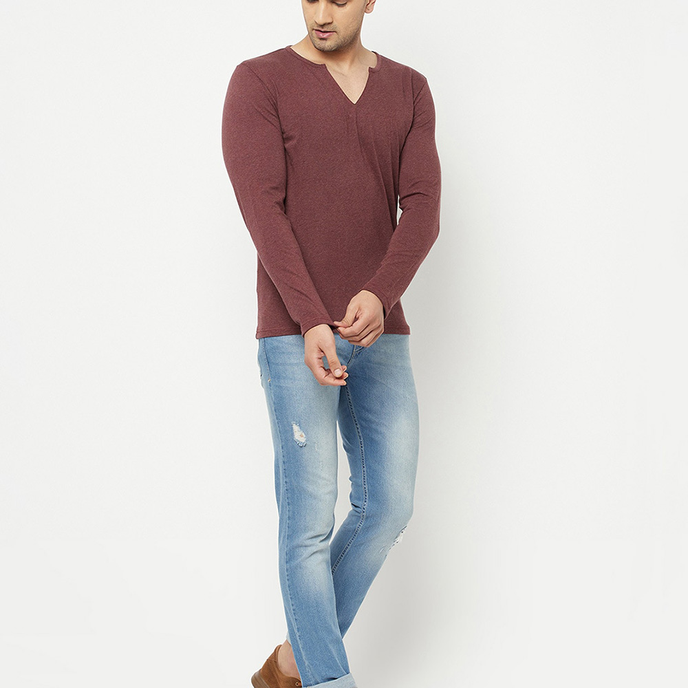 Men V-Neck Long Sleeve Tee