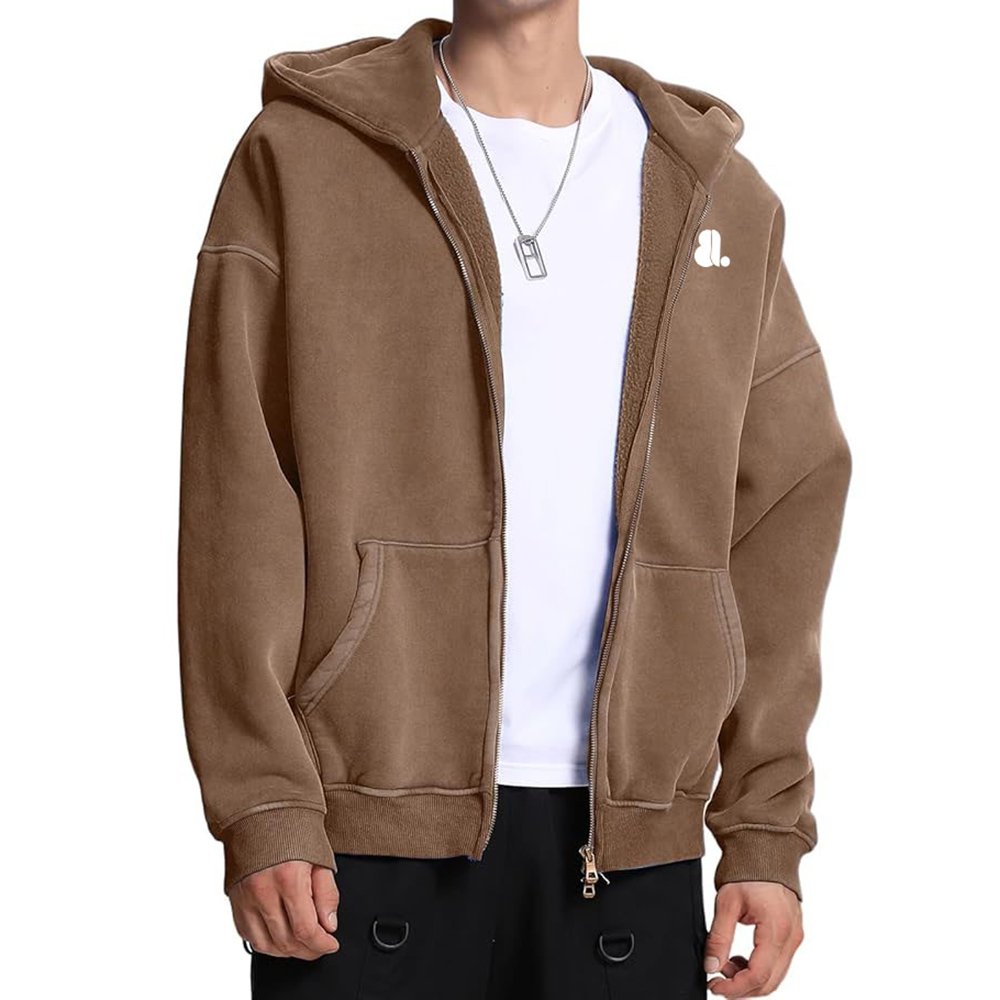 Acid Wash Zipper Hoodie Men - Image 3