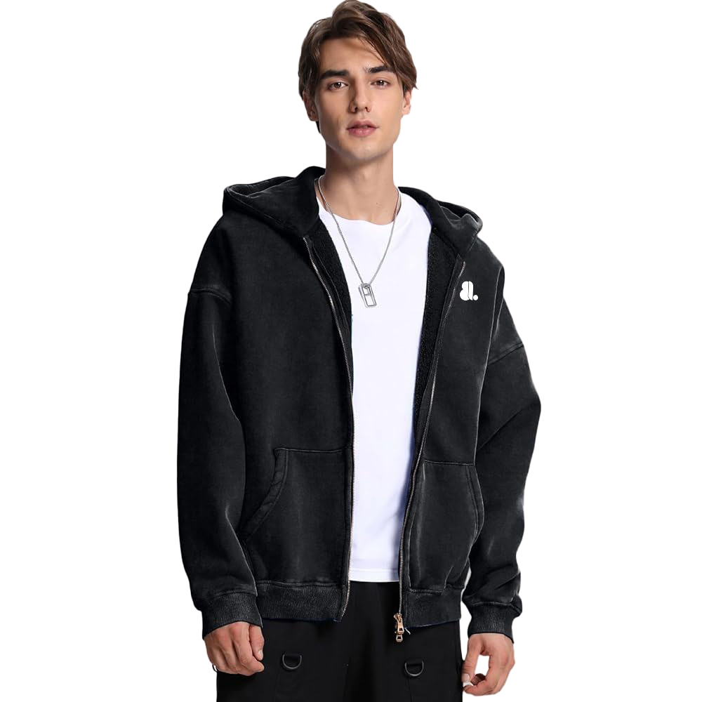 Acid Wash Zipper Hoodie Men - Image 3