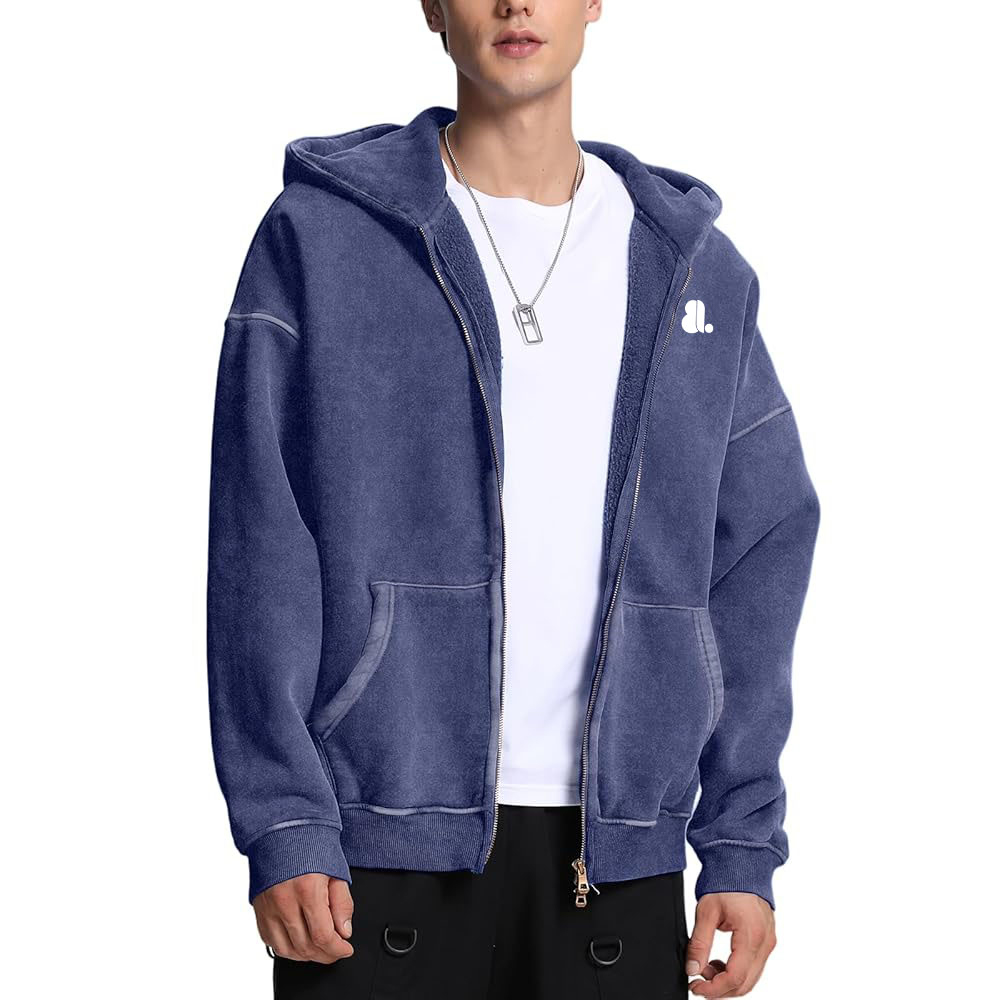 Acid Wash Zipper Hoodie Men