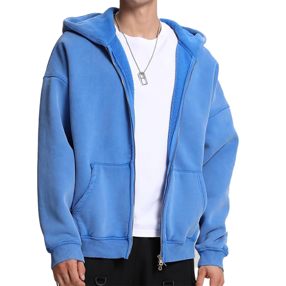 Acid Wash Zipper Hoodie Men