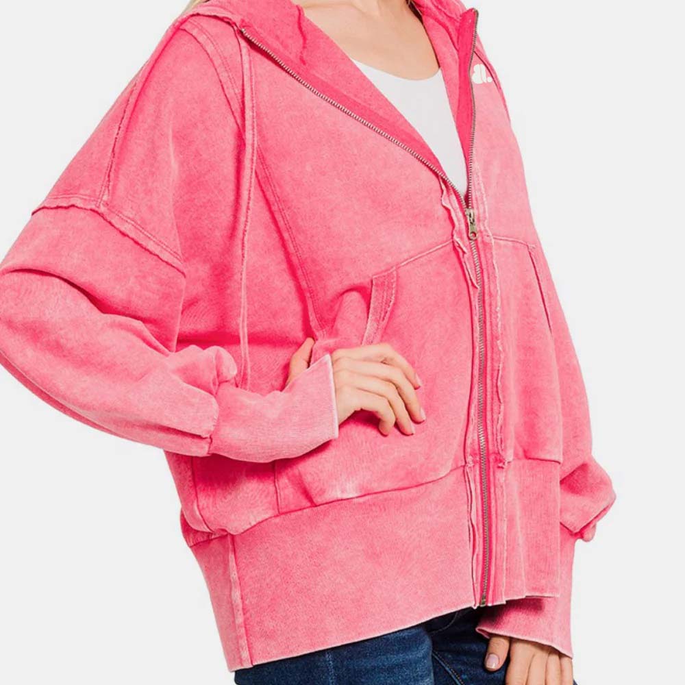 Acid Wash Zipper Hoodie Women