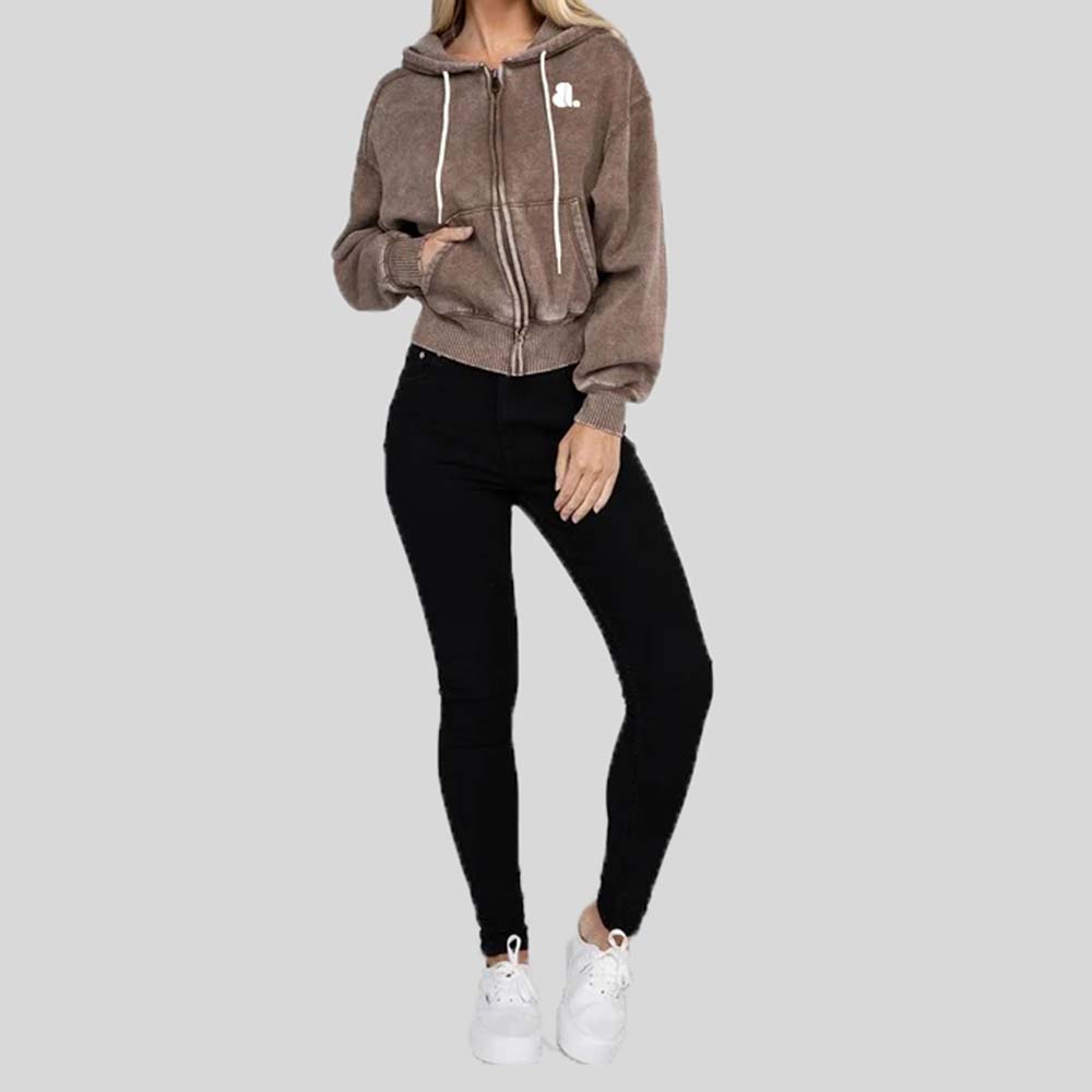 Acid Wash Zipper Hoodie Women - Image 3