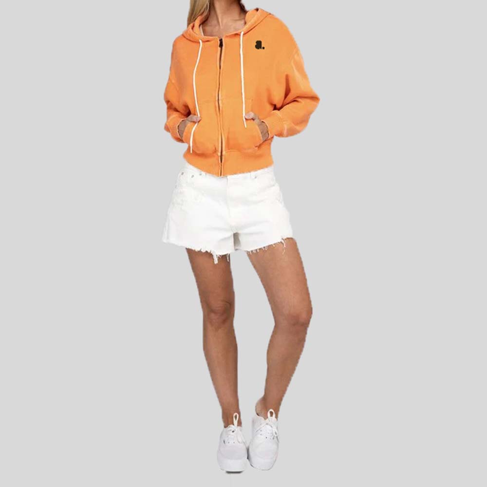 Acid Wash Zipper Hoodie Women