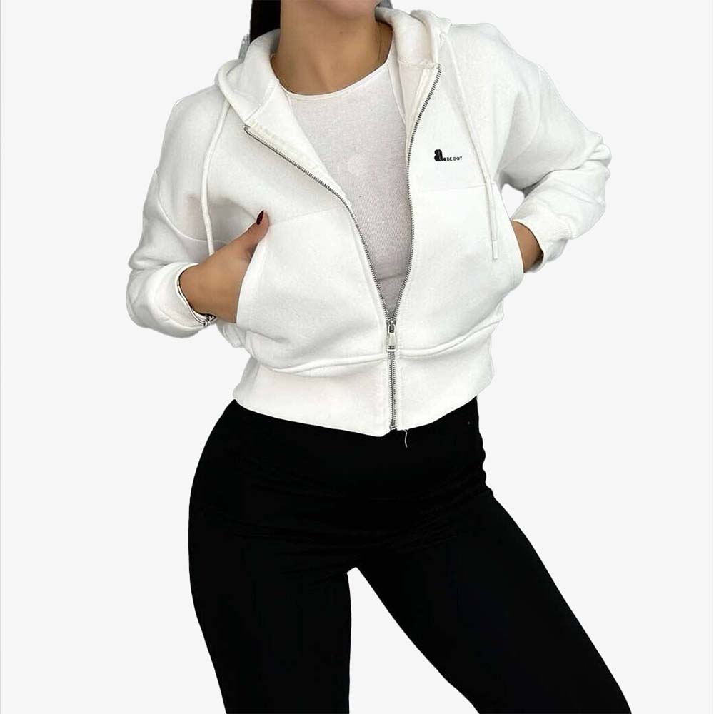 Single Color Zipper Hoodie Women