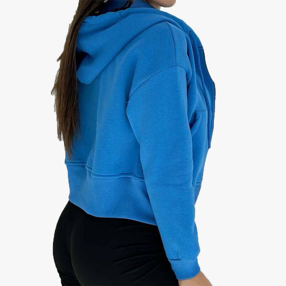 Single Color Zipper Hoodie Women - Image 3