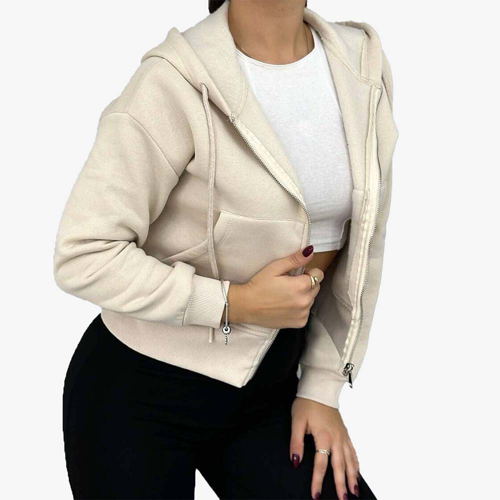 Single Color Zipper Hoodie Women