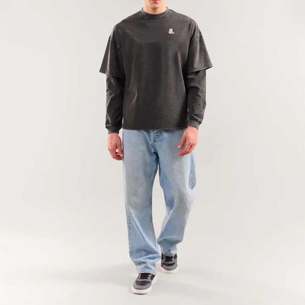 Men Acid Wash Oversize Long Sleeve Tee
