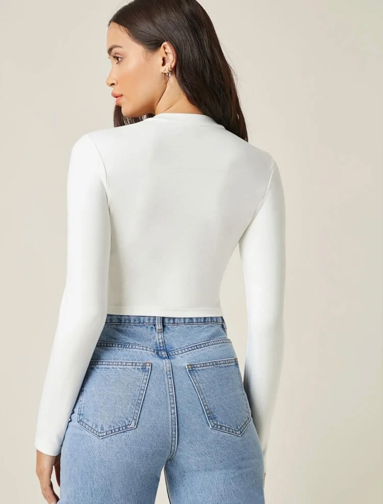 Women Long Sleeve Crop Top T-Shirts - Image 2