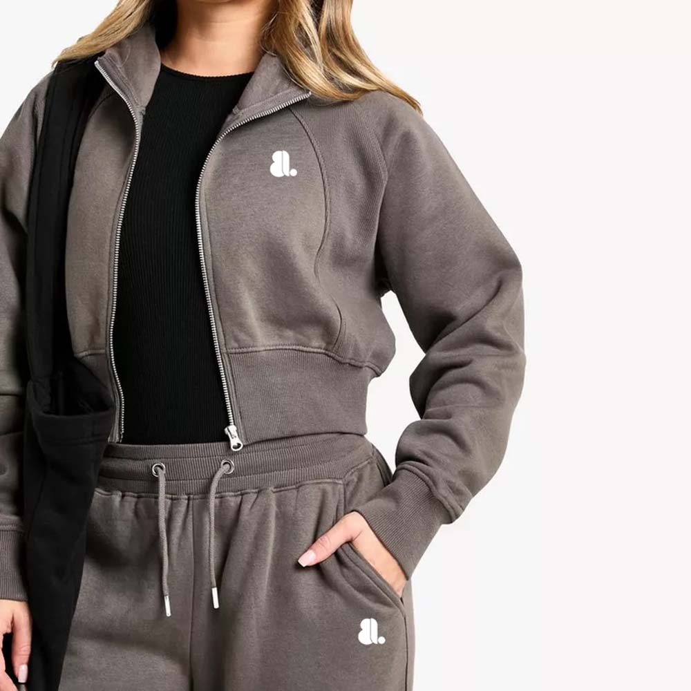 Acid Wash Zipper Track Suite Women