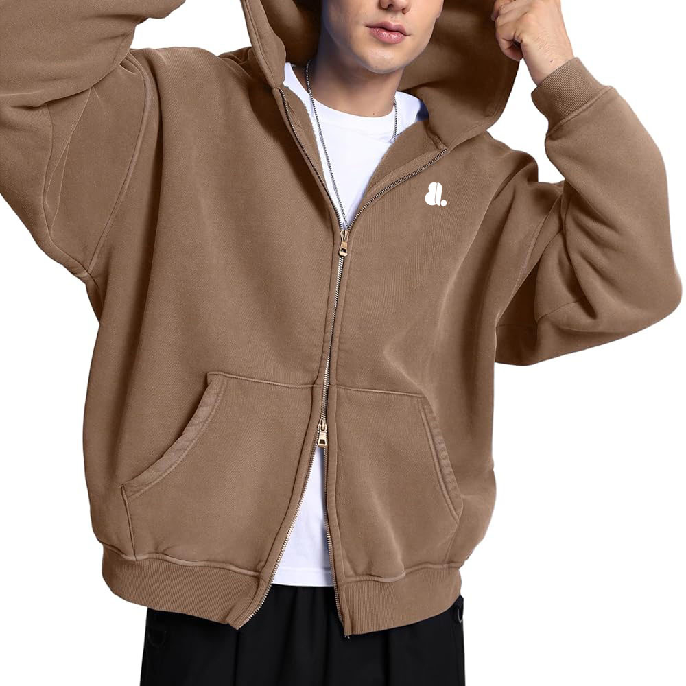 Acid Wash Zipper Hoodie Men