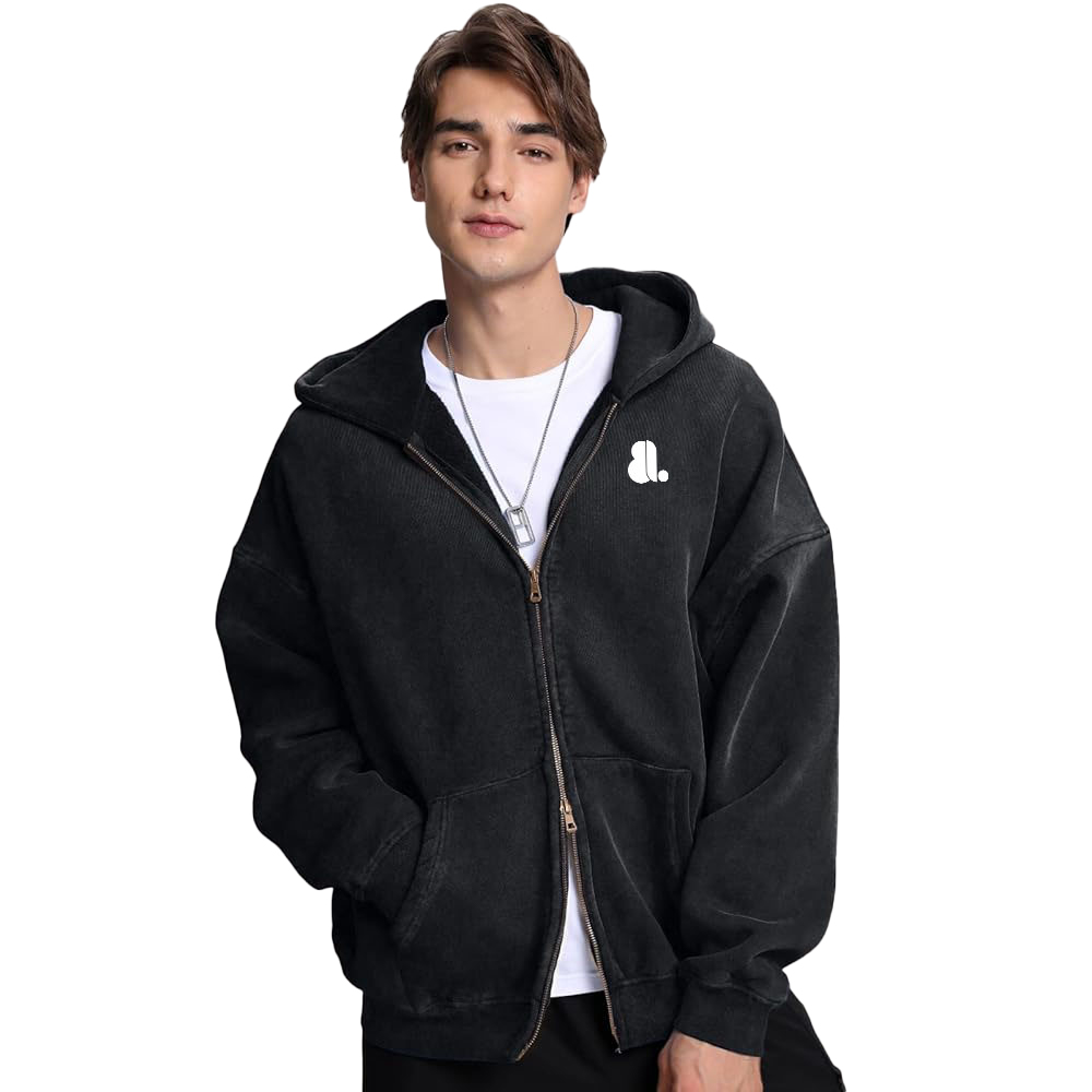 Acid Wash Zipper Hoodie Men