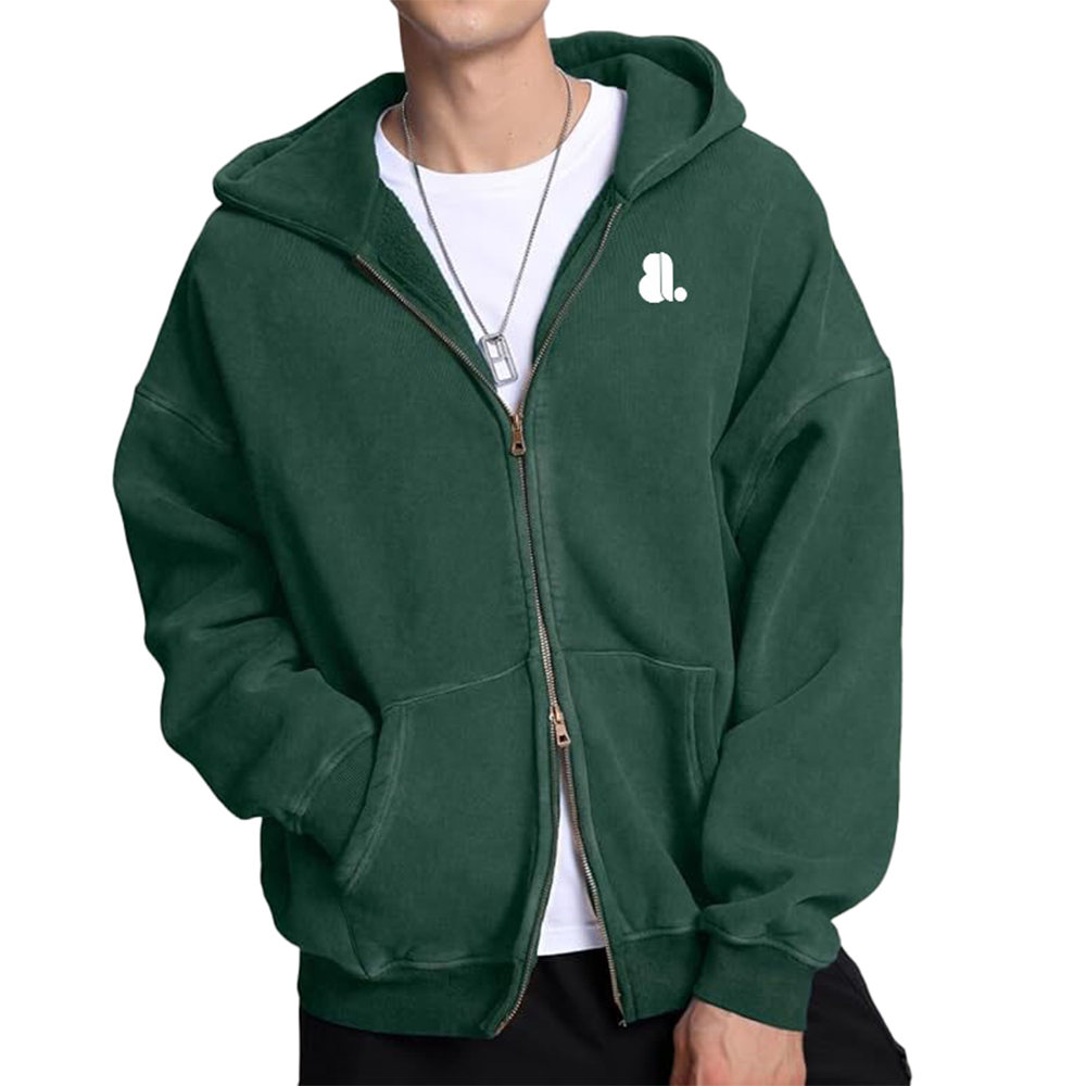 Acid Wash Zipper Hoodie Men - Image 3