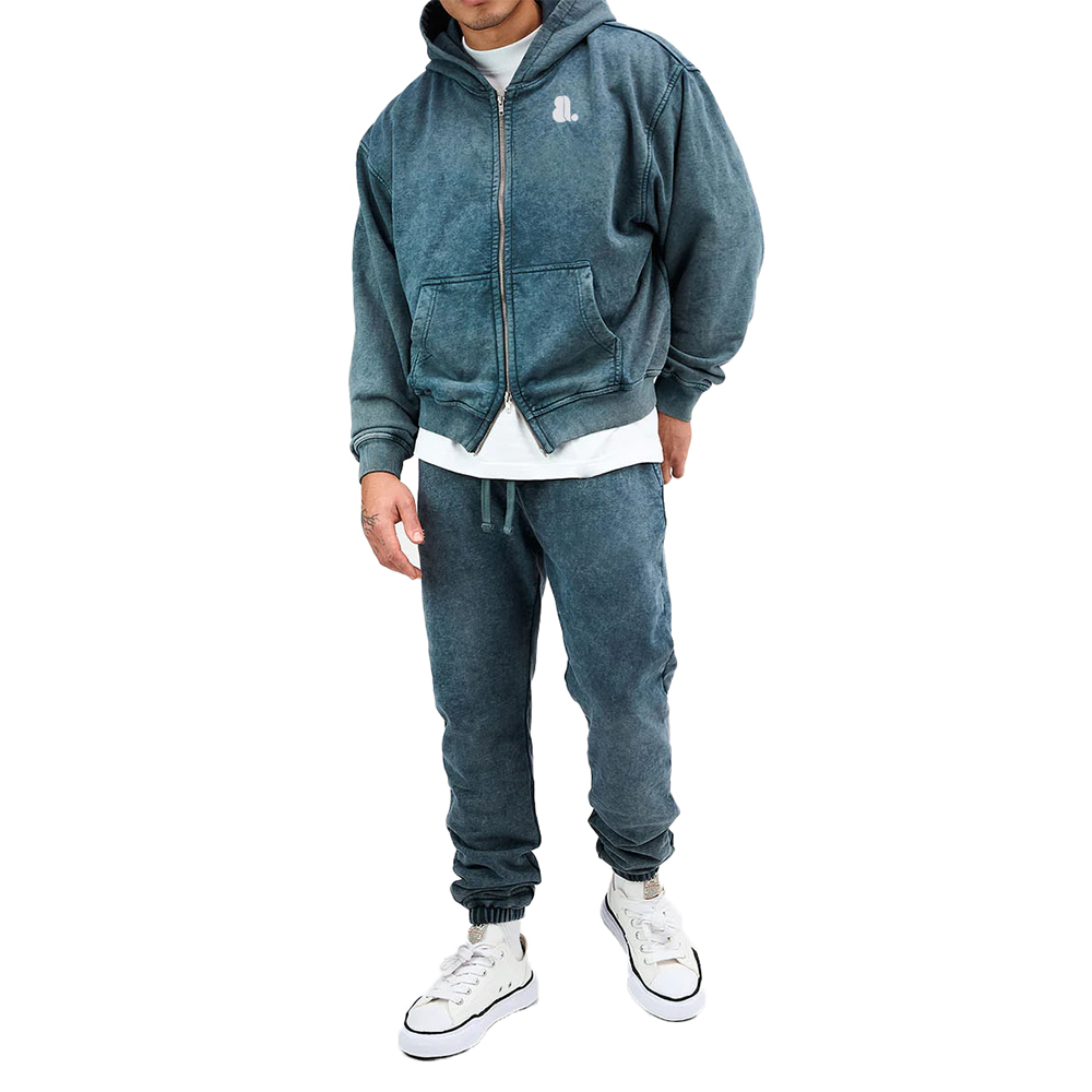 Acid Wash Zipper Hoodie Men