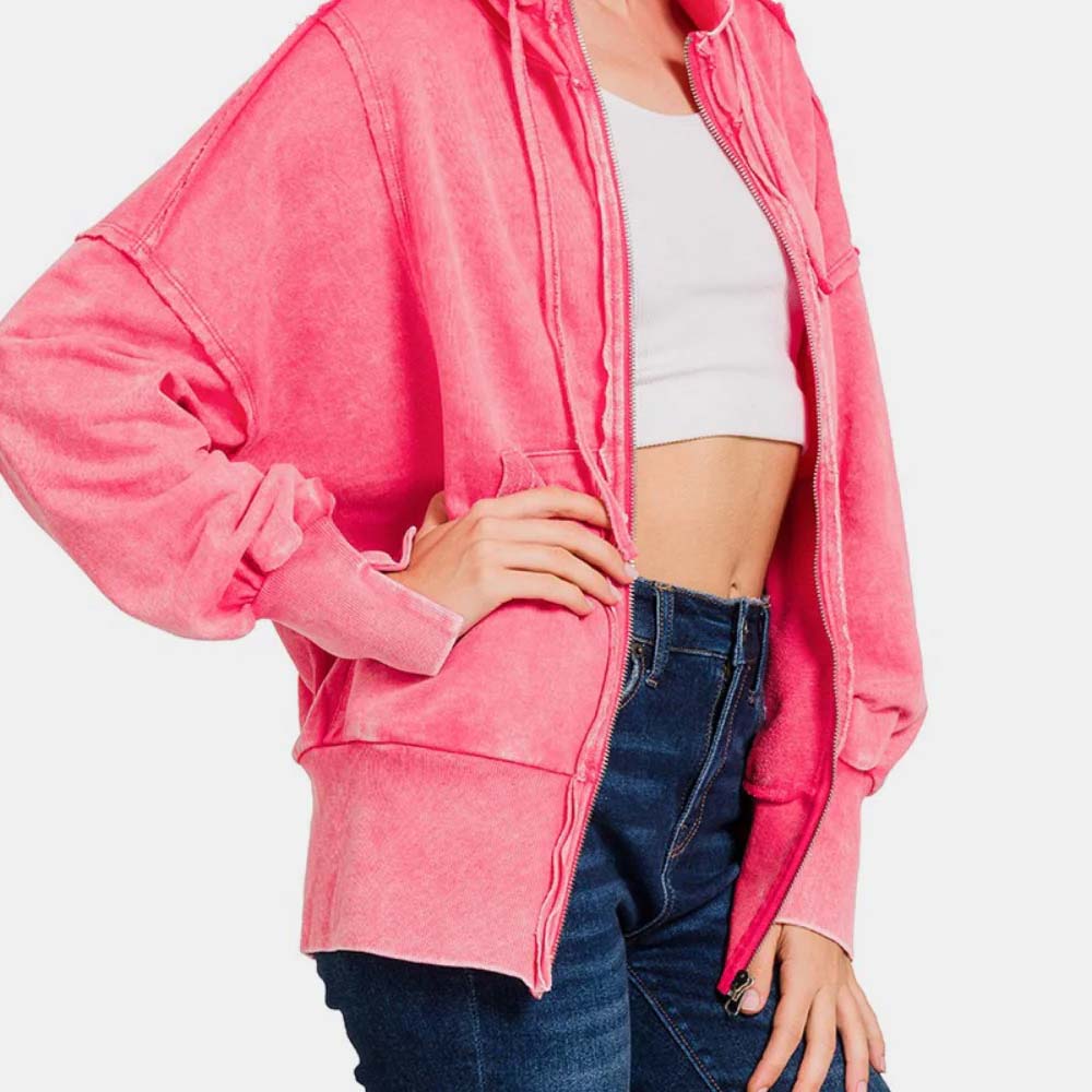 Acid Wash Zipper Hoodie Women - Image 3