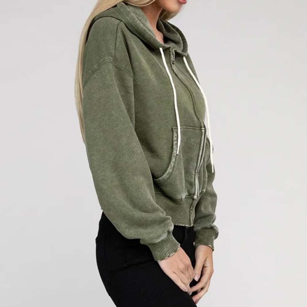 Acid Wash Zipper Hoodie Women - Image 5