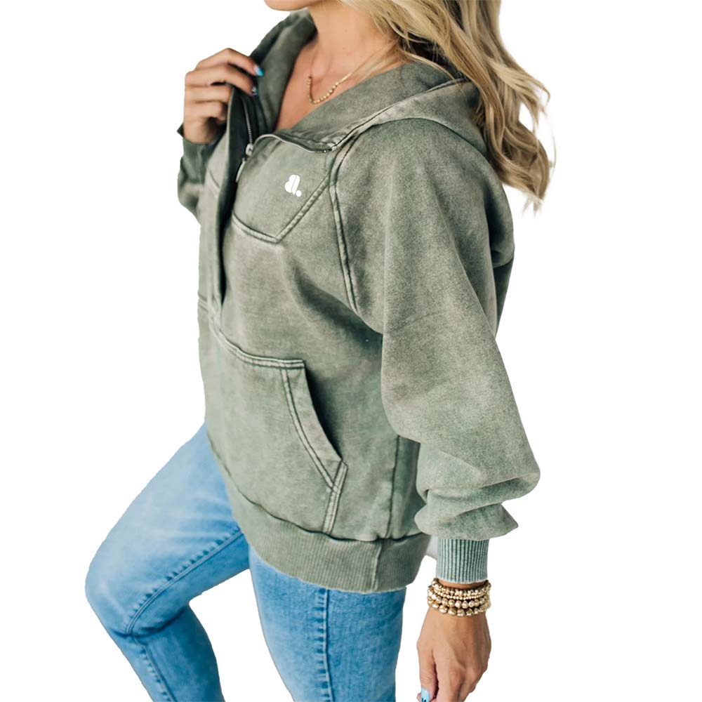 Acid Wash Zipper Hoodie Women - Image 6