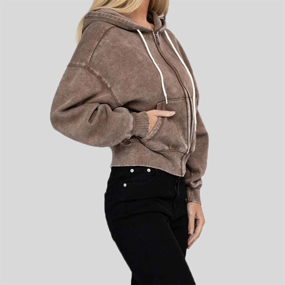 Acid Wash Zipper Hoodie Women - Image 4
