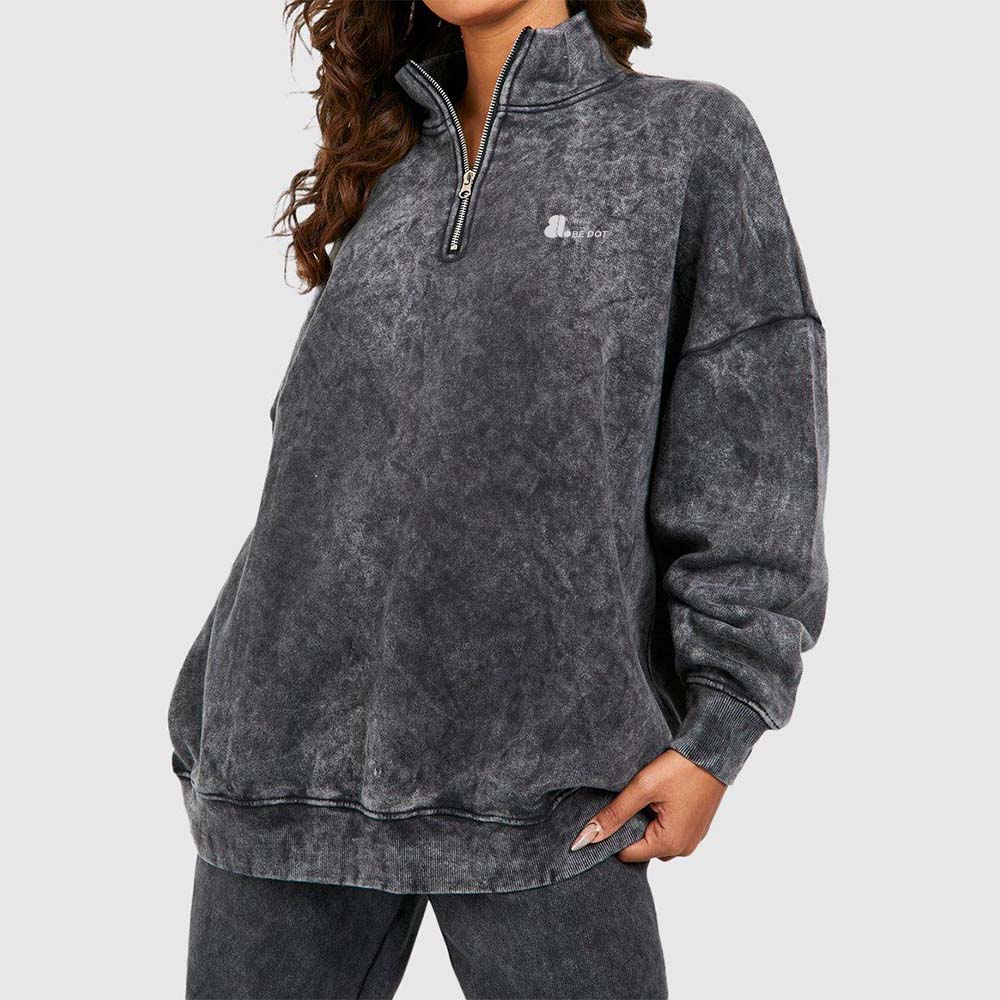 Acid Wash Zipper Hoodie Women