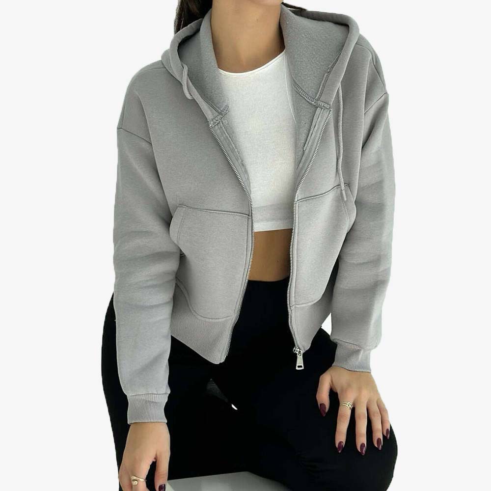 Single Color Zipper Hoodie Women