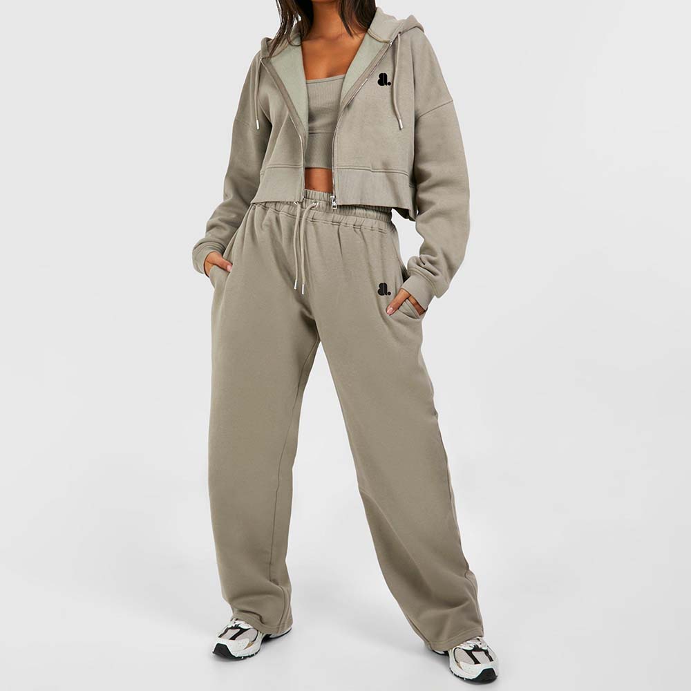 Acid Wash Zipper Track Suite Women