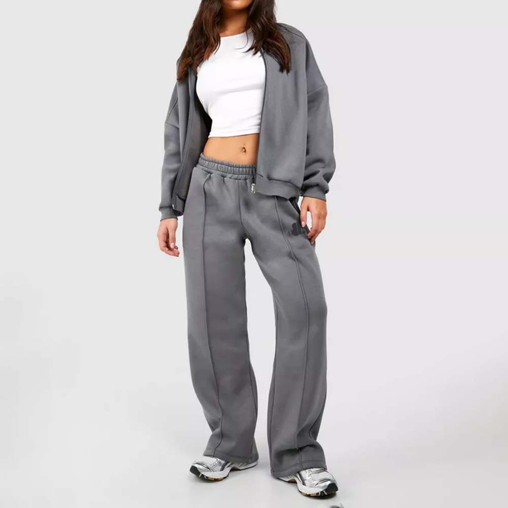 Acid Wash Zipper Track Suite Women