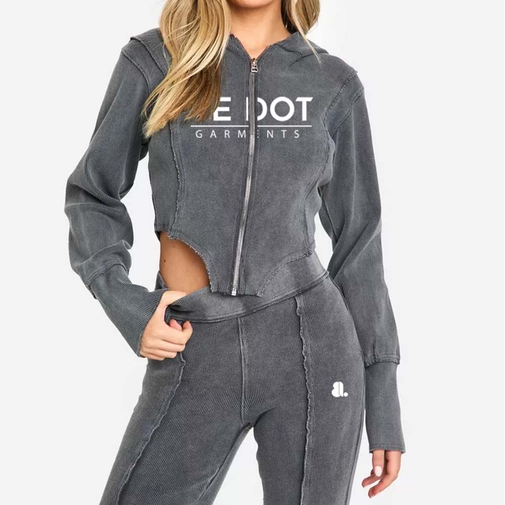 Acid Wash Zipper Track Suite Women