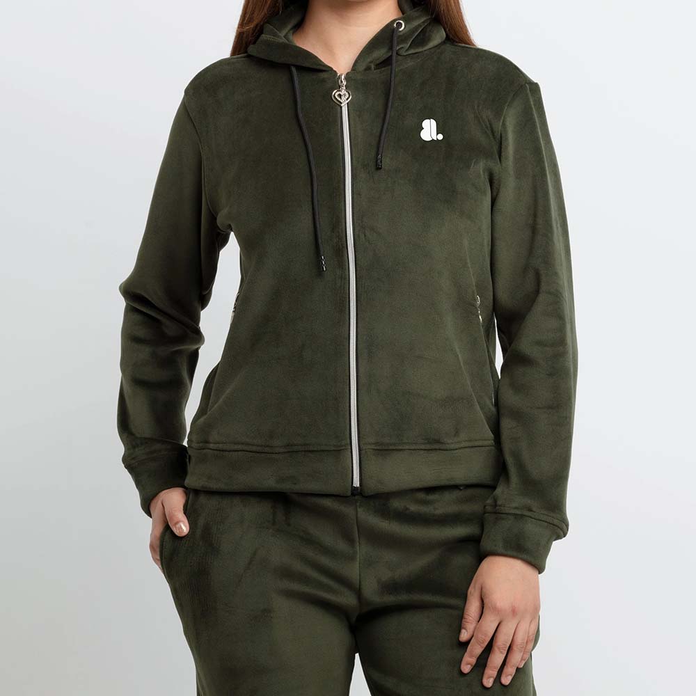 Single Color Zipper Track Suit Women - Image 3