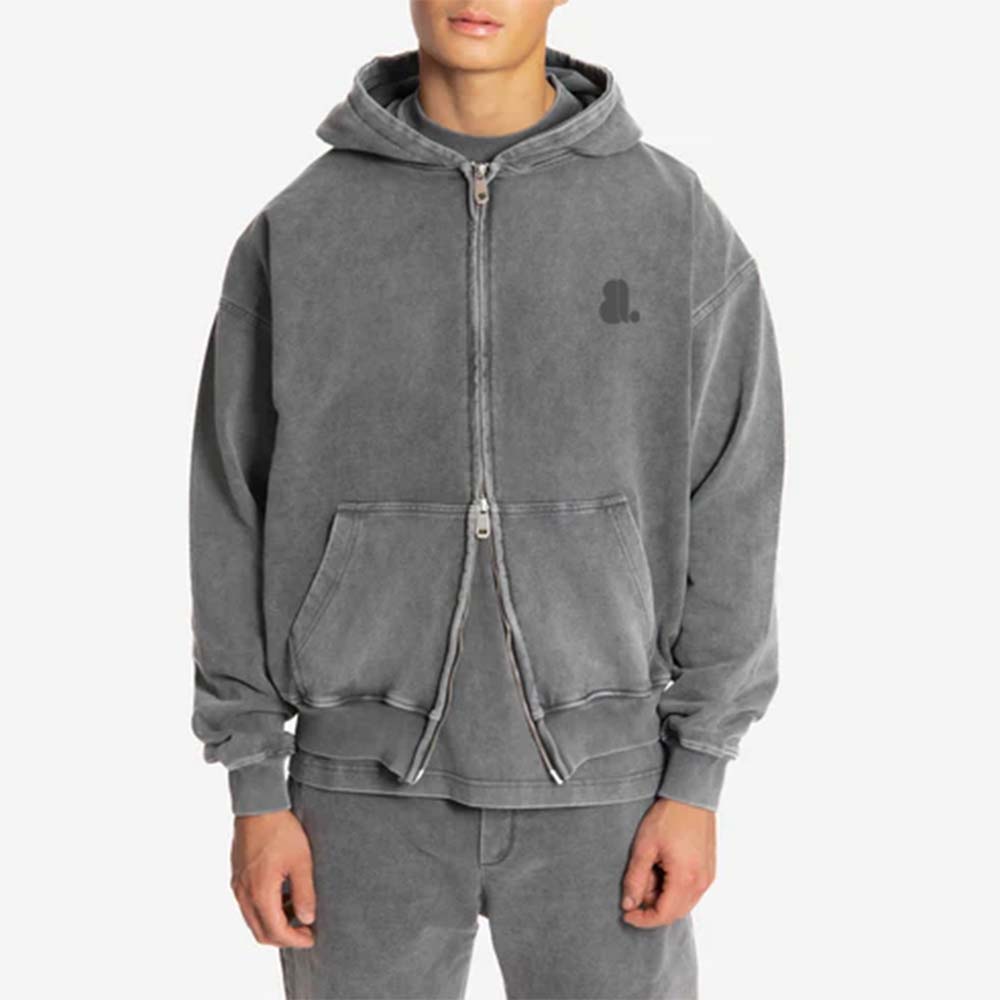 Acid Wash Zipper Track Suit Men