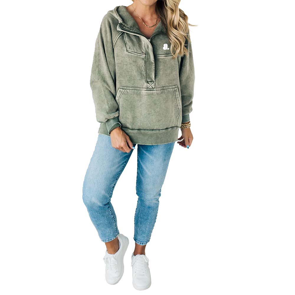 Acid Wash Zipper Hoodie Women