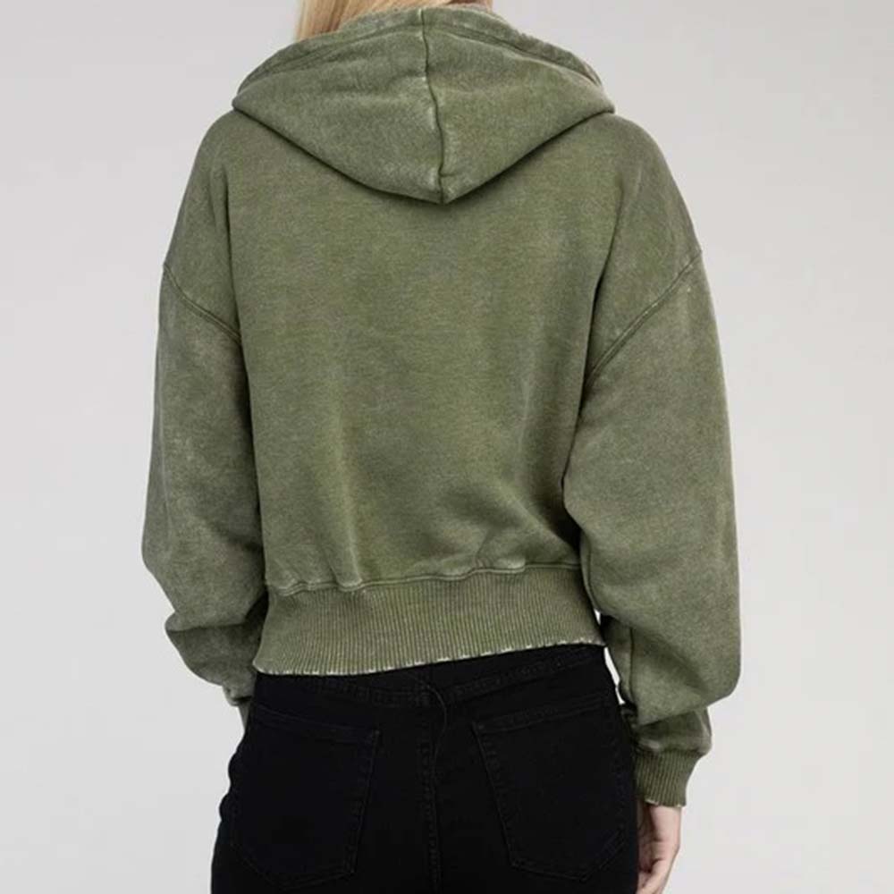 Acid Wash Zipper Hoodie Women - Image 3