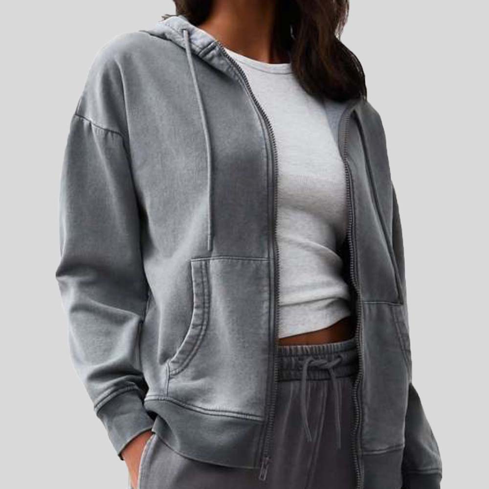 Acid Wash Zipper Hoodie Women - Image 5