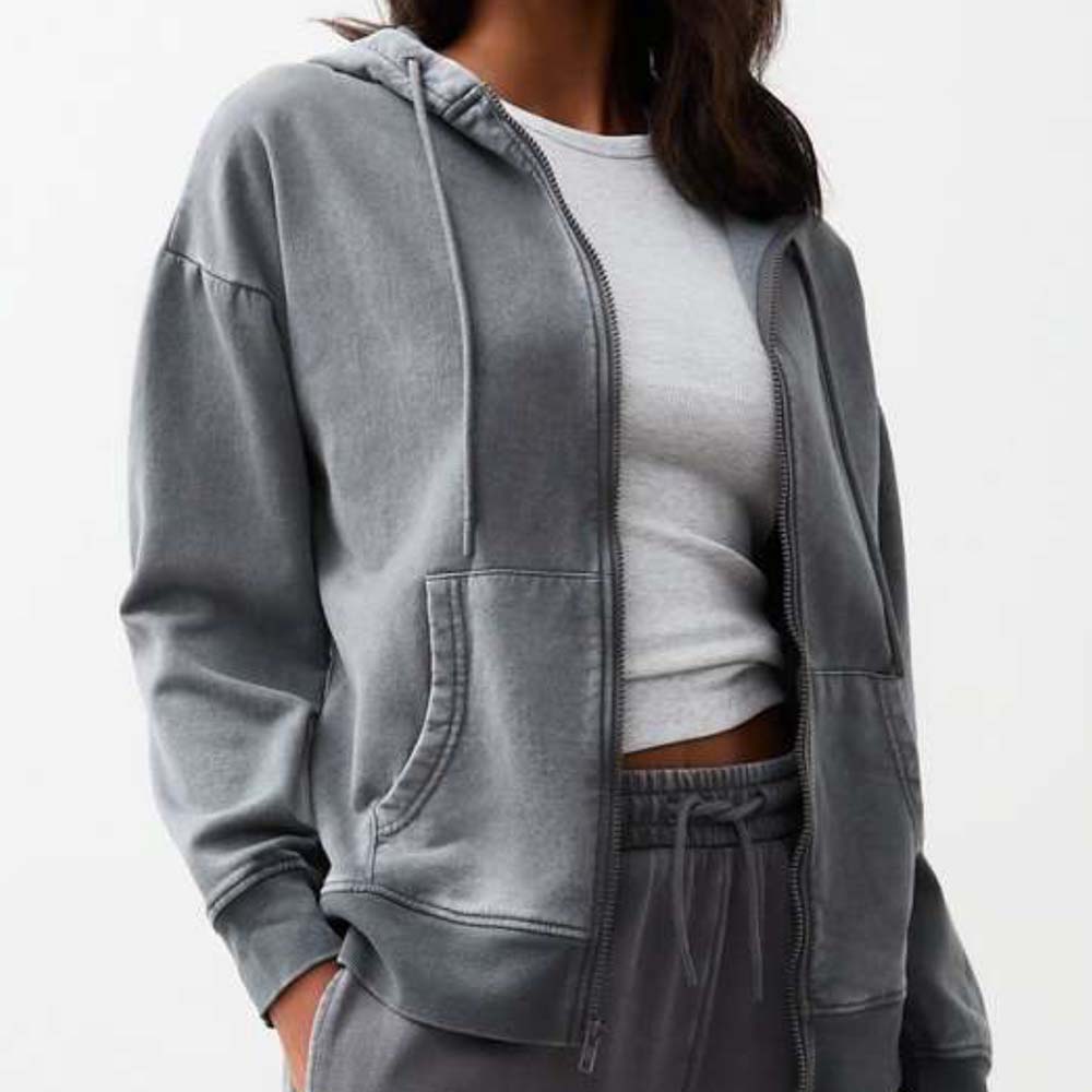 Acid Wash Zipper Track Suite Women - Image 3