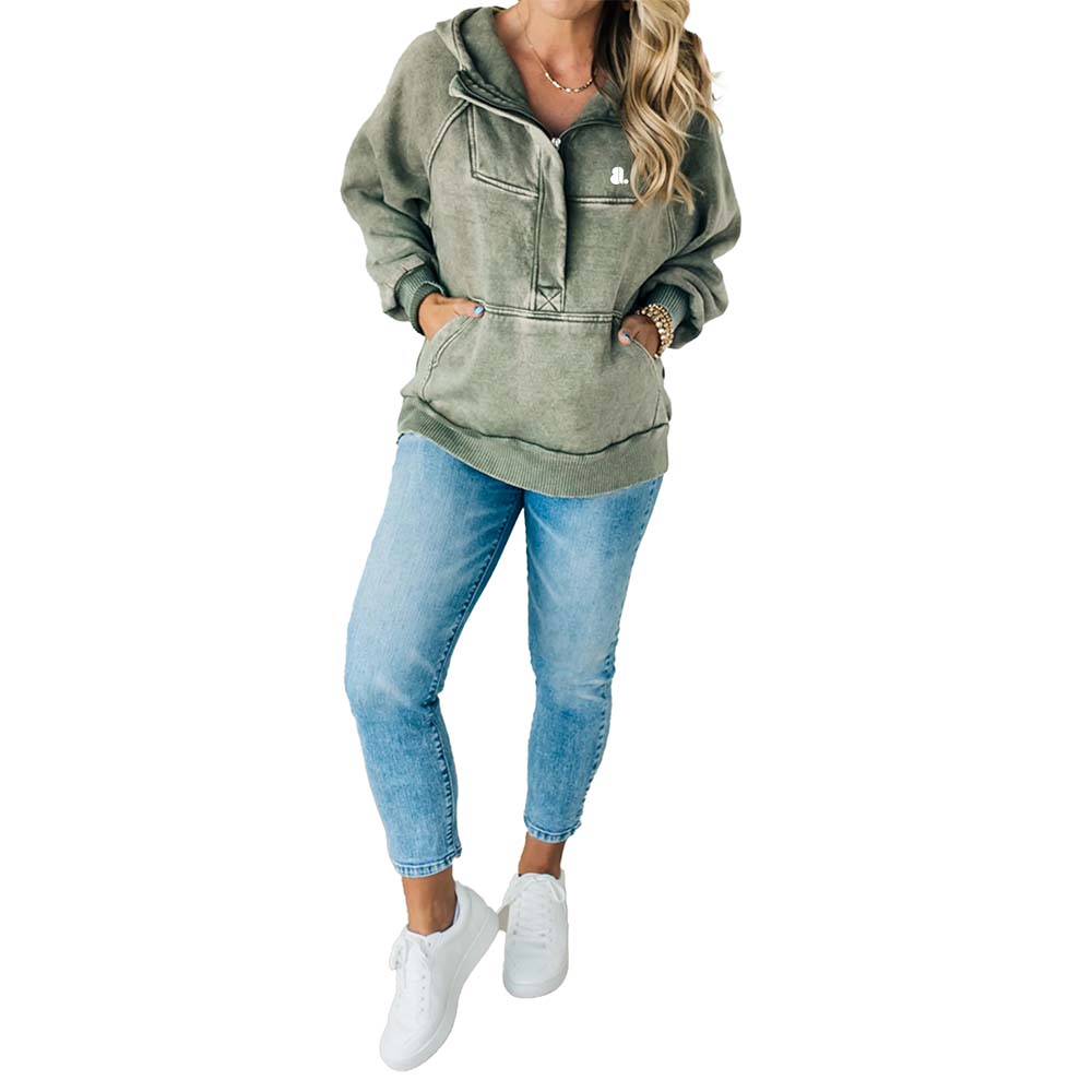 Acid Wash Zipper Hoodie Women