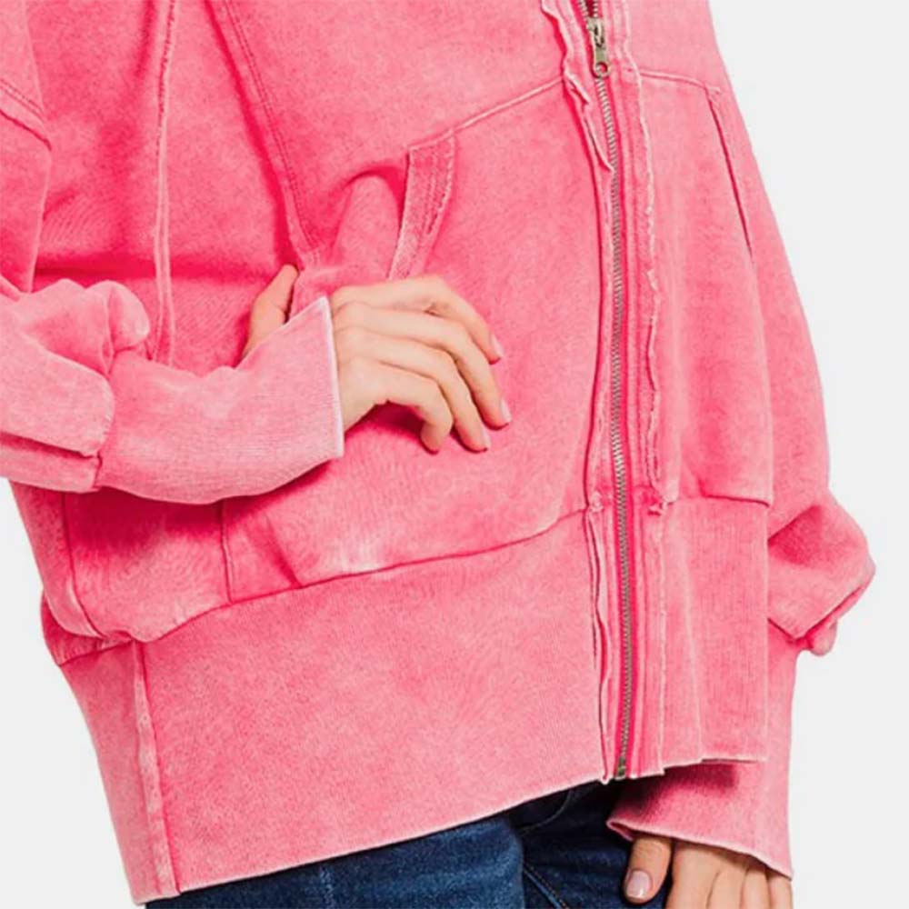 Acid Wash Zipper Hoodie Women - Image 5